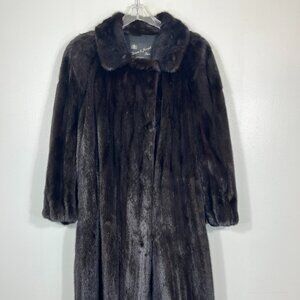 Classic MINK fur coat dark brown black Women's Large 1362